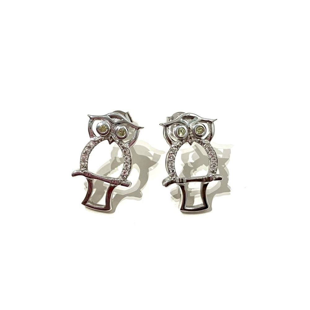 Sterling Silver 925 CZ Owl Earrings